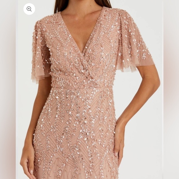 NWT | Mac Duggal 35109 Nude Pink Embellished Flutter Sleeve Gown Size 10 - Picture 3 of 13